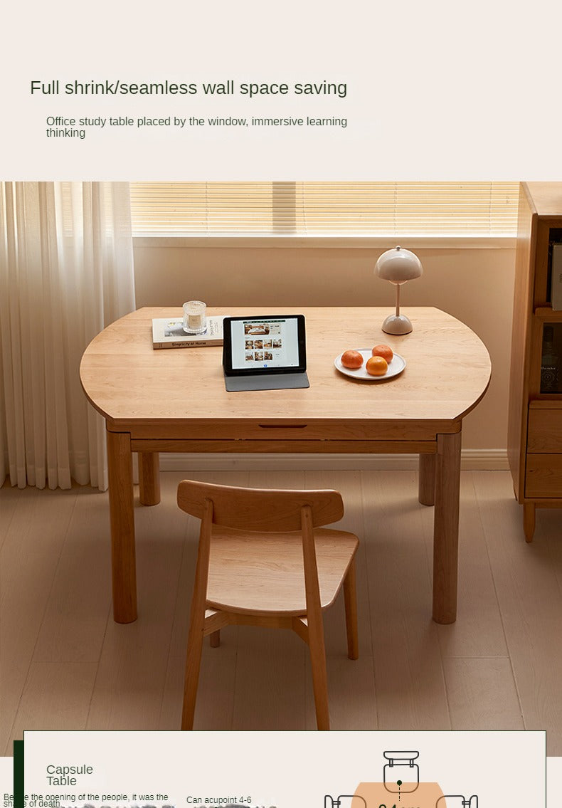 Cherry Solid Wood Retractable Folding Round Table