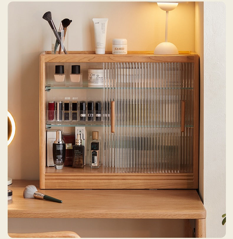 Cherry Solid Wood Glass Sliding Door Storage Cabinet.