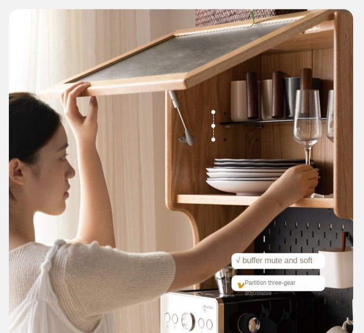 Solid RubberWood, Oak Solid Wood Sideboard Rock Board LED Light