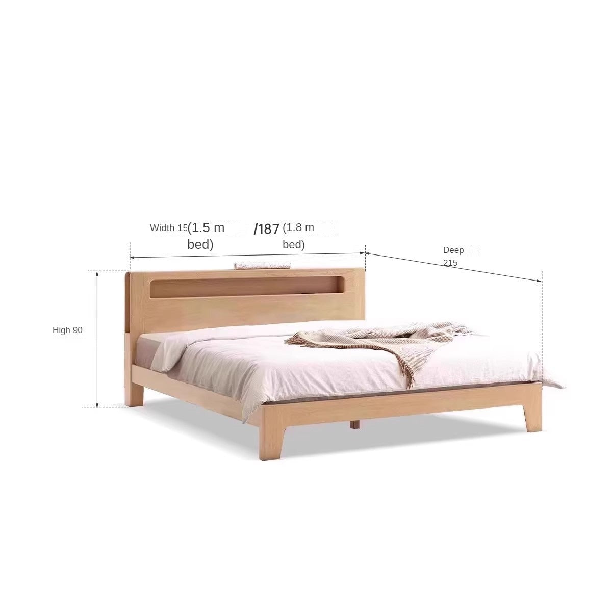 Oak, Beech Solid Wood With Light And Bookshelf Bed