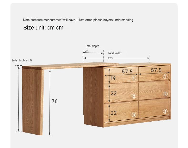 Oak, Solid Rubberwood Dressing Table L-Shaped Corner