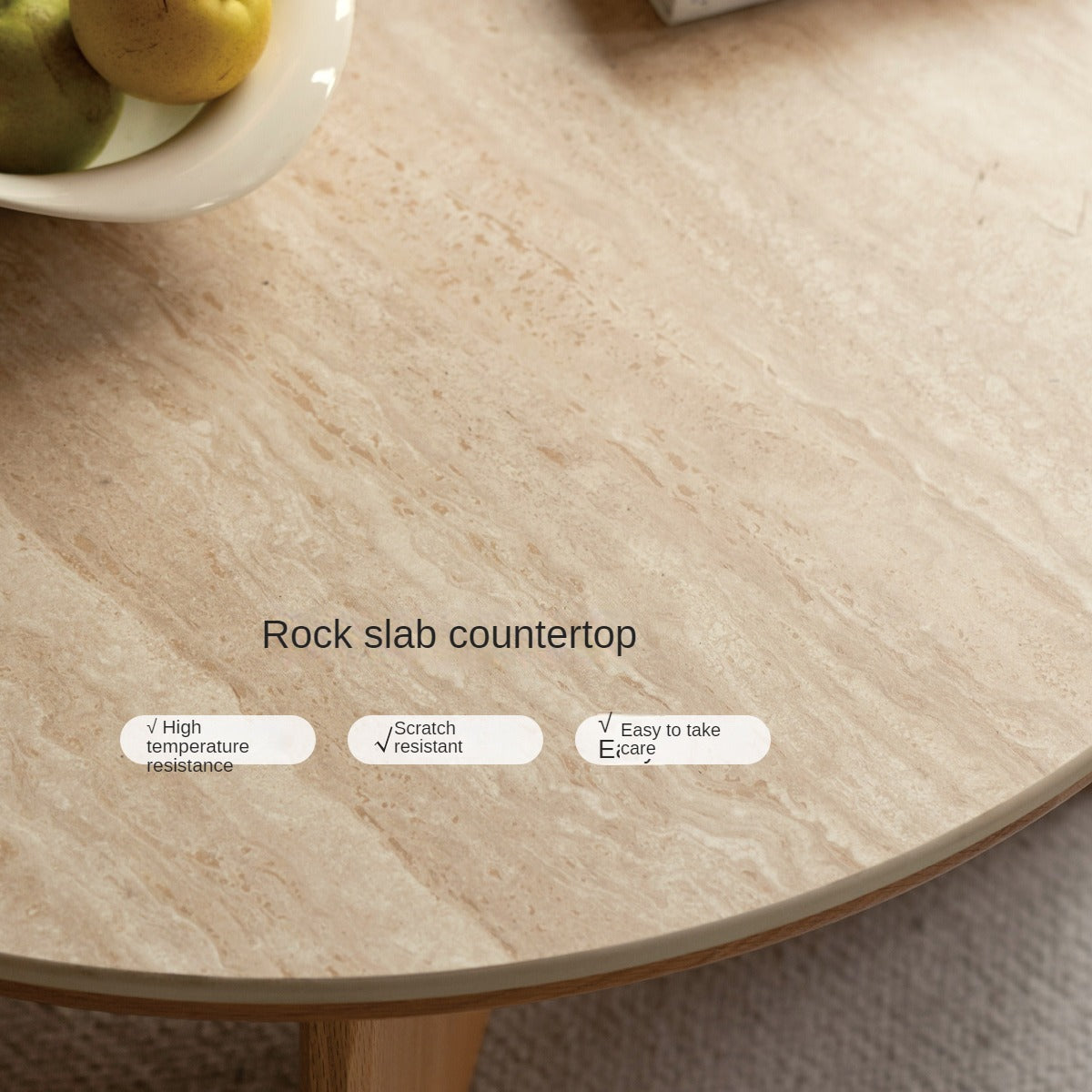 Oak Solid Wood Travertine Rock Plate Coffee Table