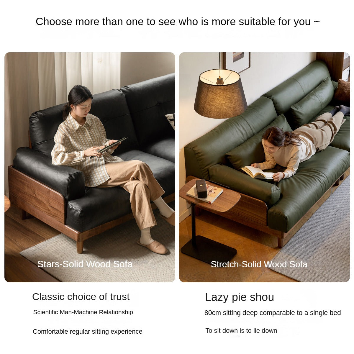 Black Walnut Solid Wood Leather, Fabric Sofa Modern.