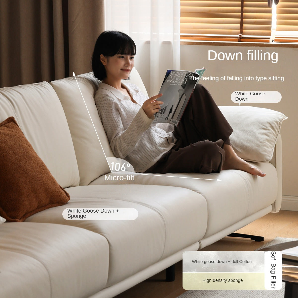 Leather Straight White Italian Sofa.