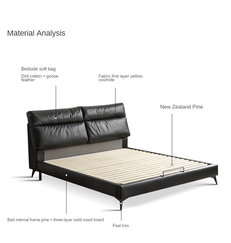 Leather Upholstered Bed with Down Filling