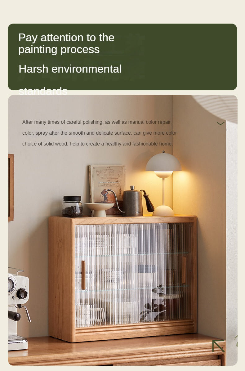 Cherry Solid Wood Glass Sliding Door Storage Cabinet.