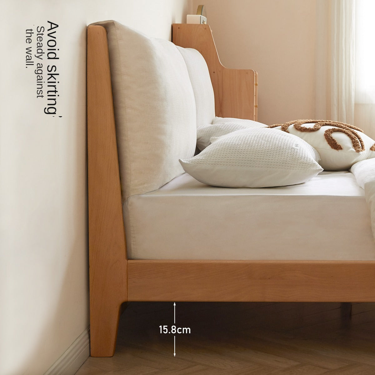 European Beech solid wood soft back fabric bed
