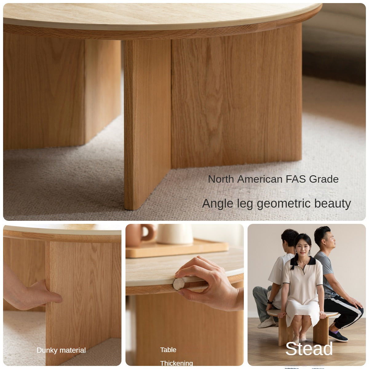 Oak Solid Wood Travertine Rock Plate Coffee Table