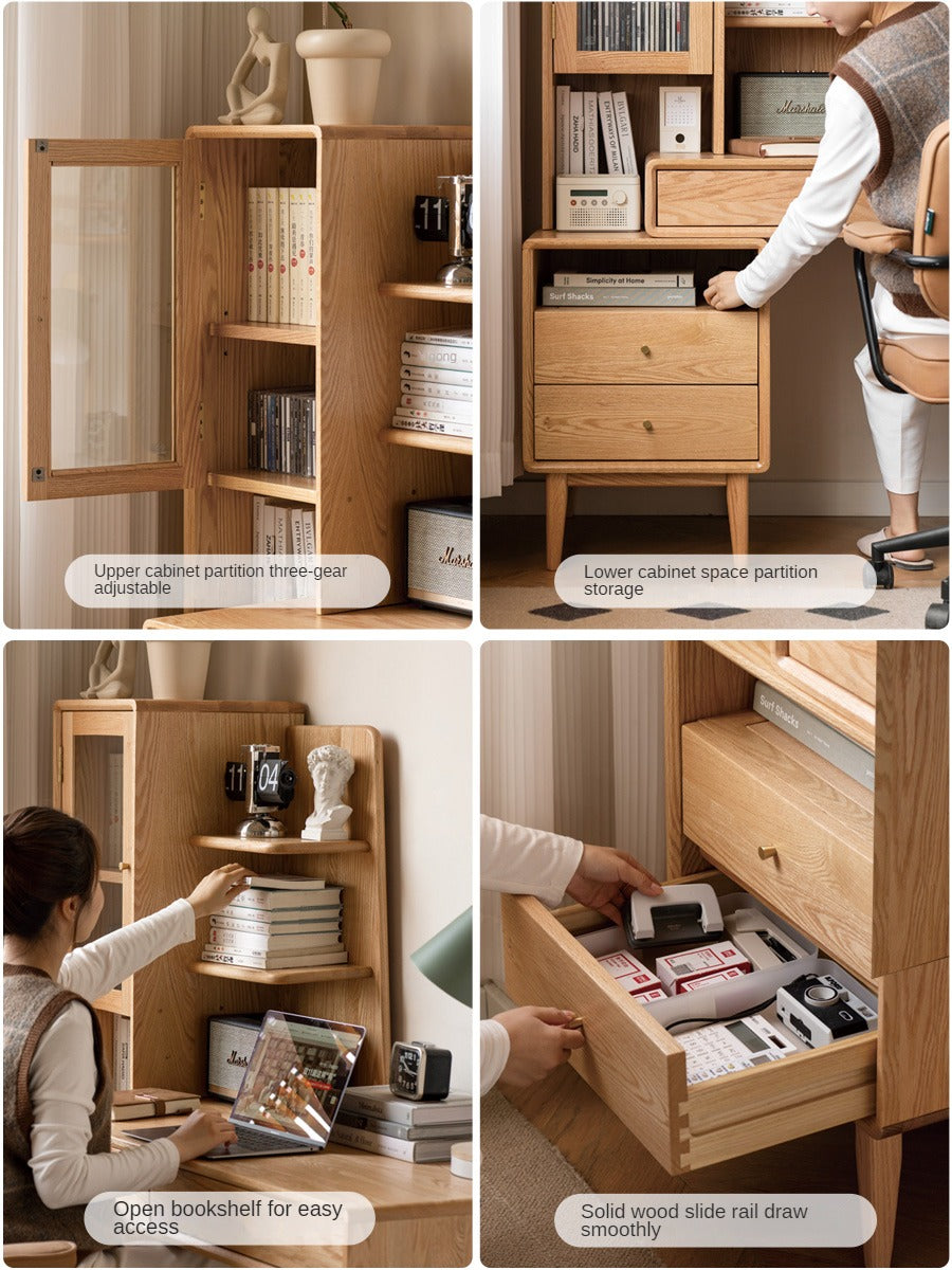 Oak Solid Wood Bookshelf and Office Desk Combination