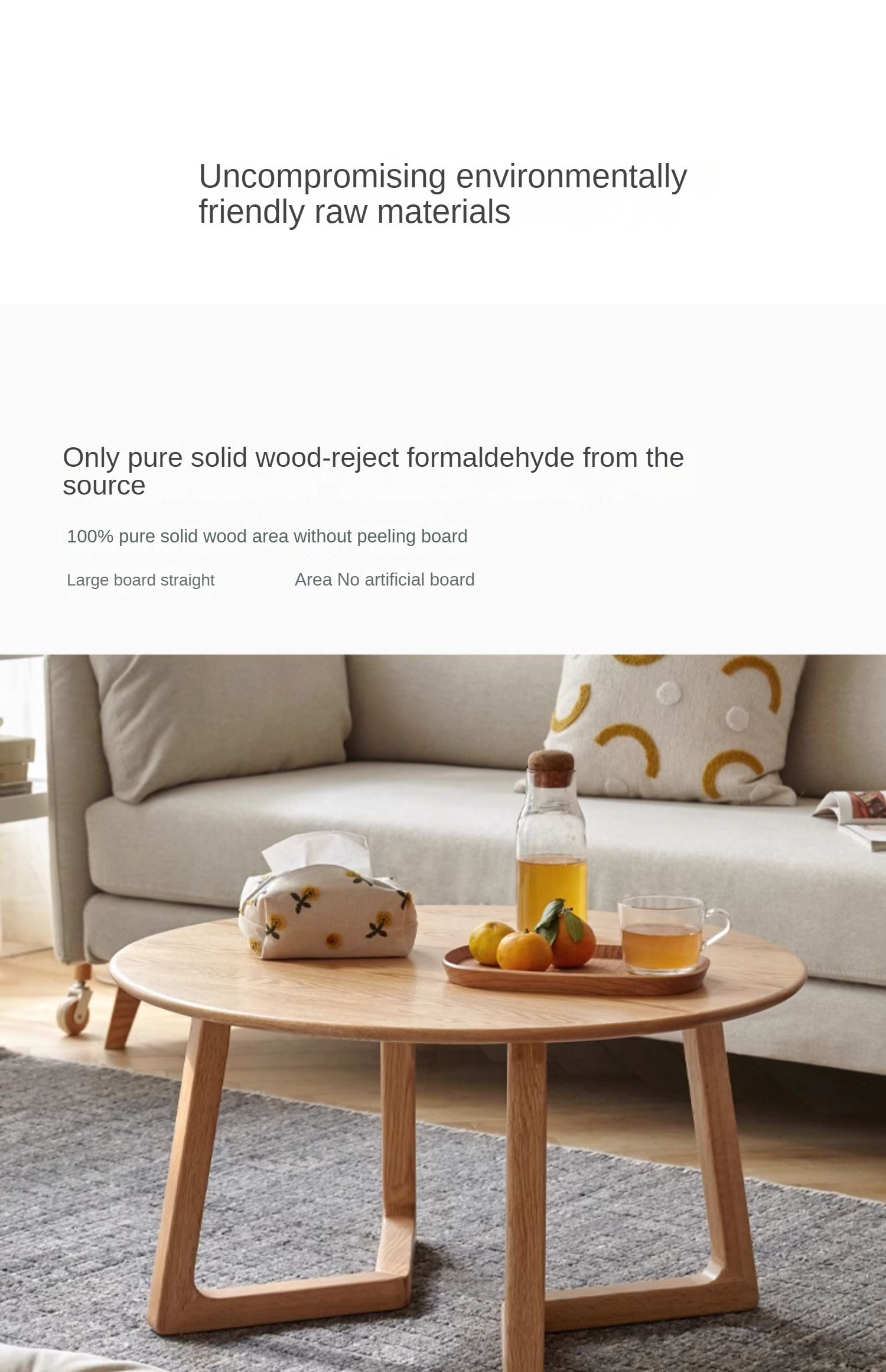 Oak, Beech Solid Wood Round Coffee Table