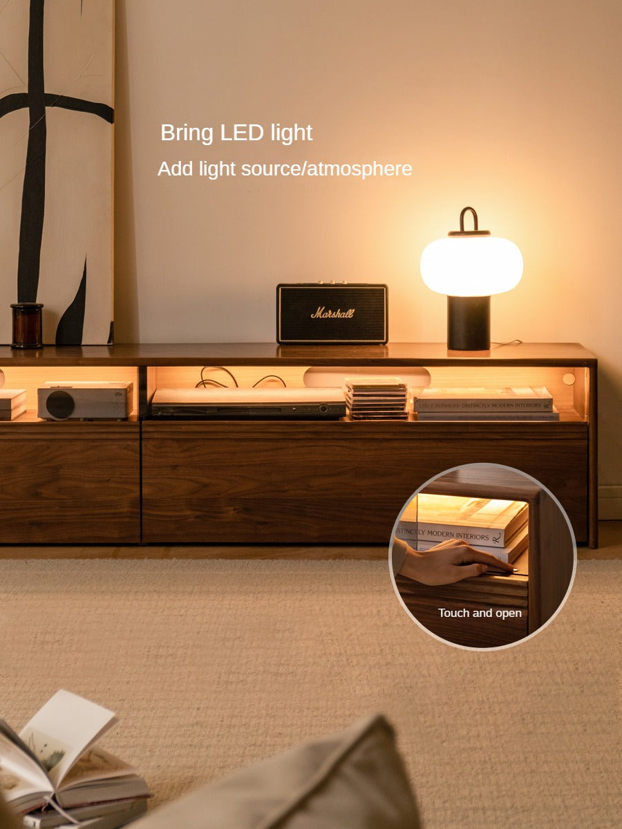 Black Walnut, Oak Solid Wood TV Cabinet LED Light Floor Cabinet.