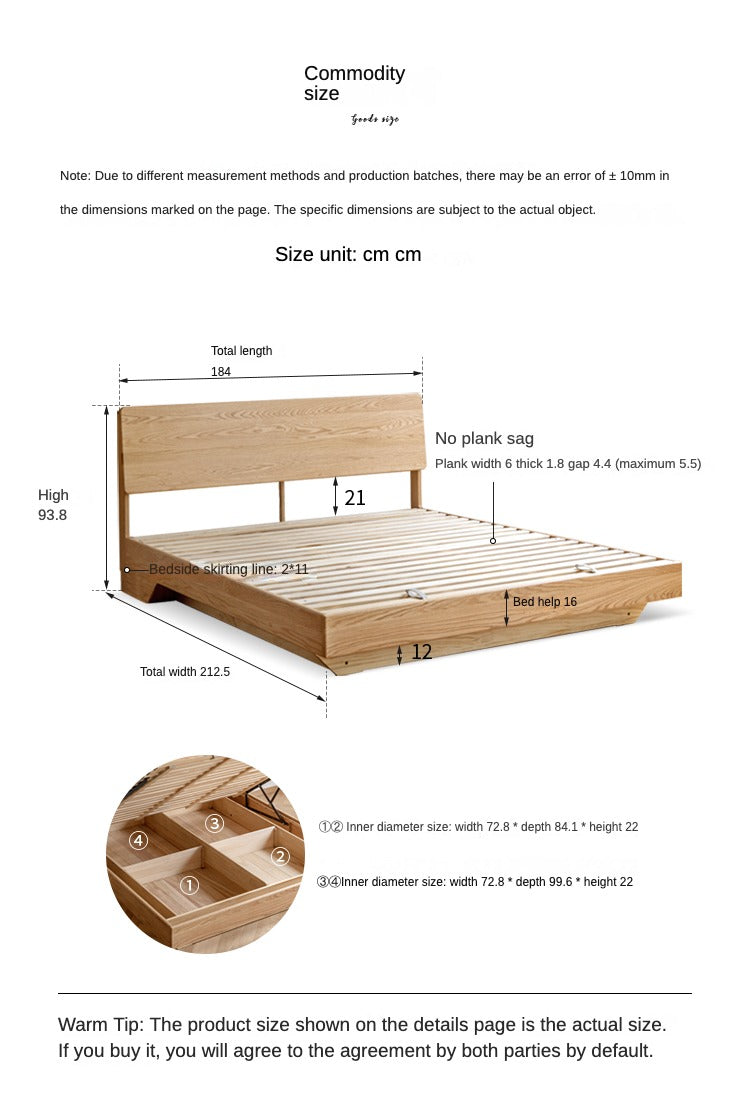 Oak,Black Walnut Solid Wood Suspended Luminous Box Bed