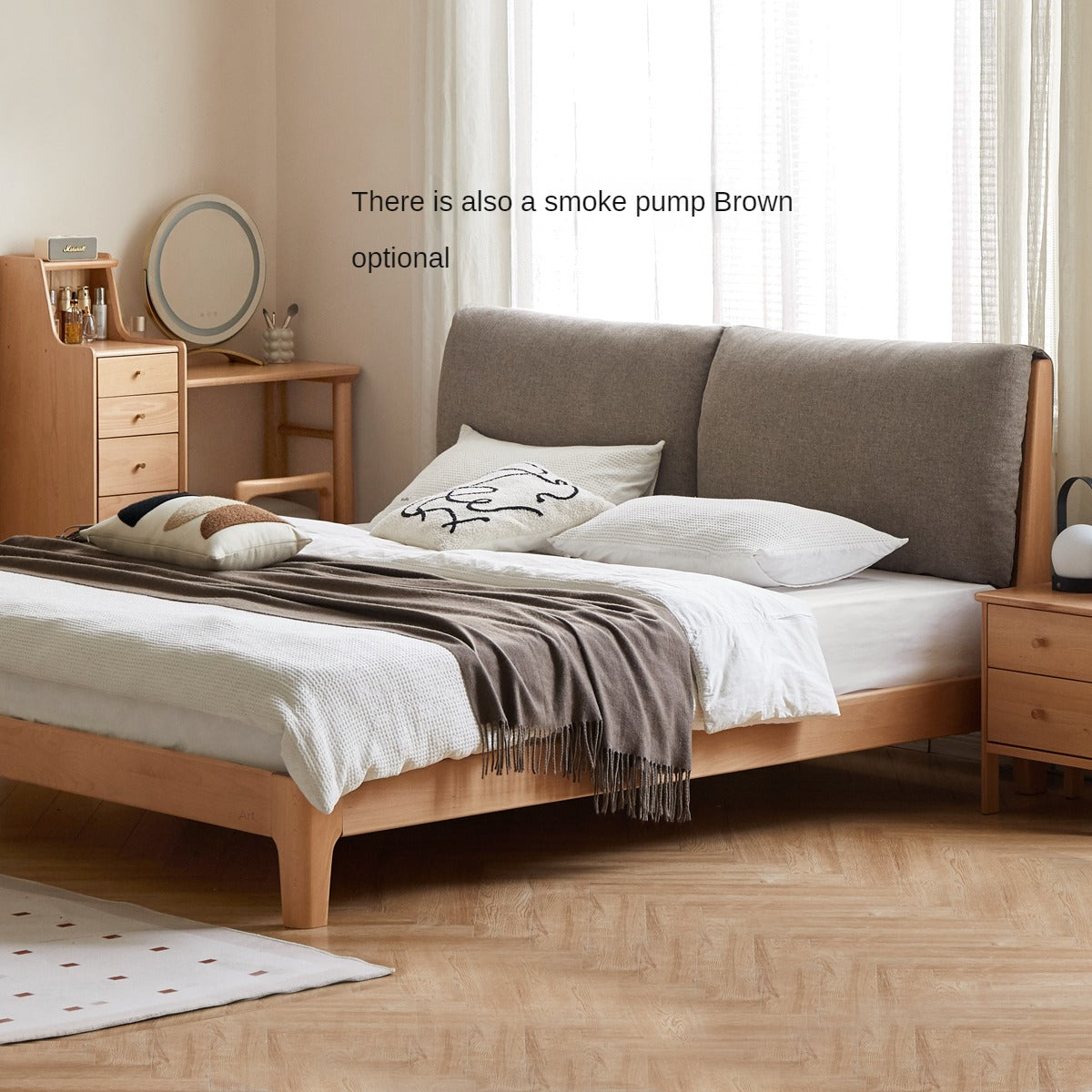 European Beech solid wood soft back fabric bed