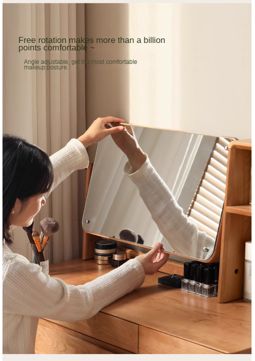 Cherry Solid Wood Vanity Table Nordic Makeup Mirror.