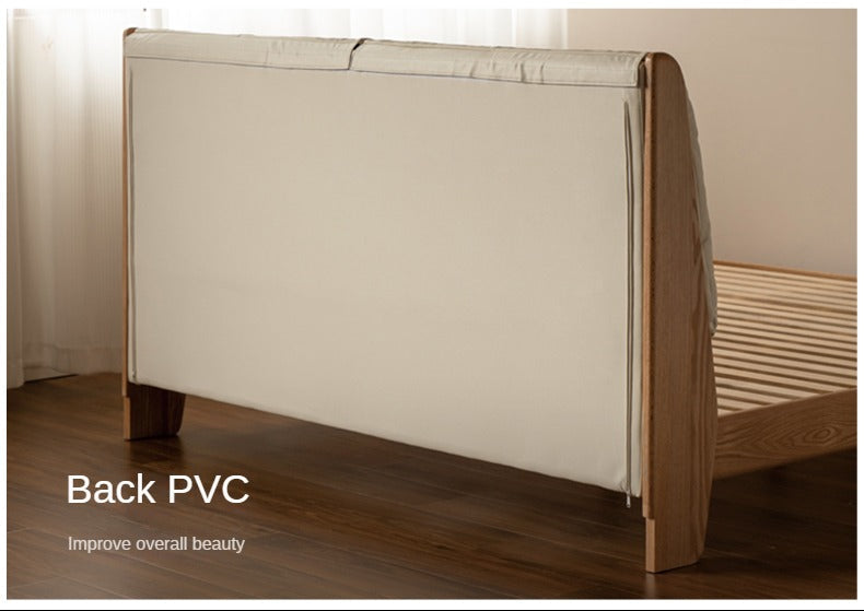 Oak, Ash Solid Wood Leather Soft Bed Italian Light Luxury.