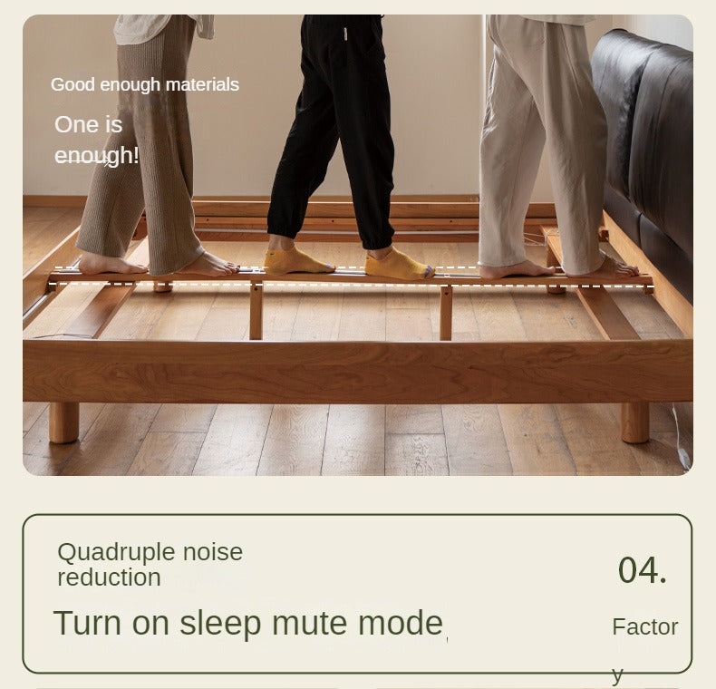 Cherry Solid Wood Leather Soft Suspended Bed