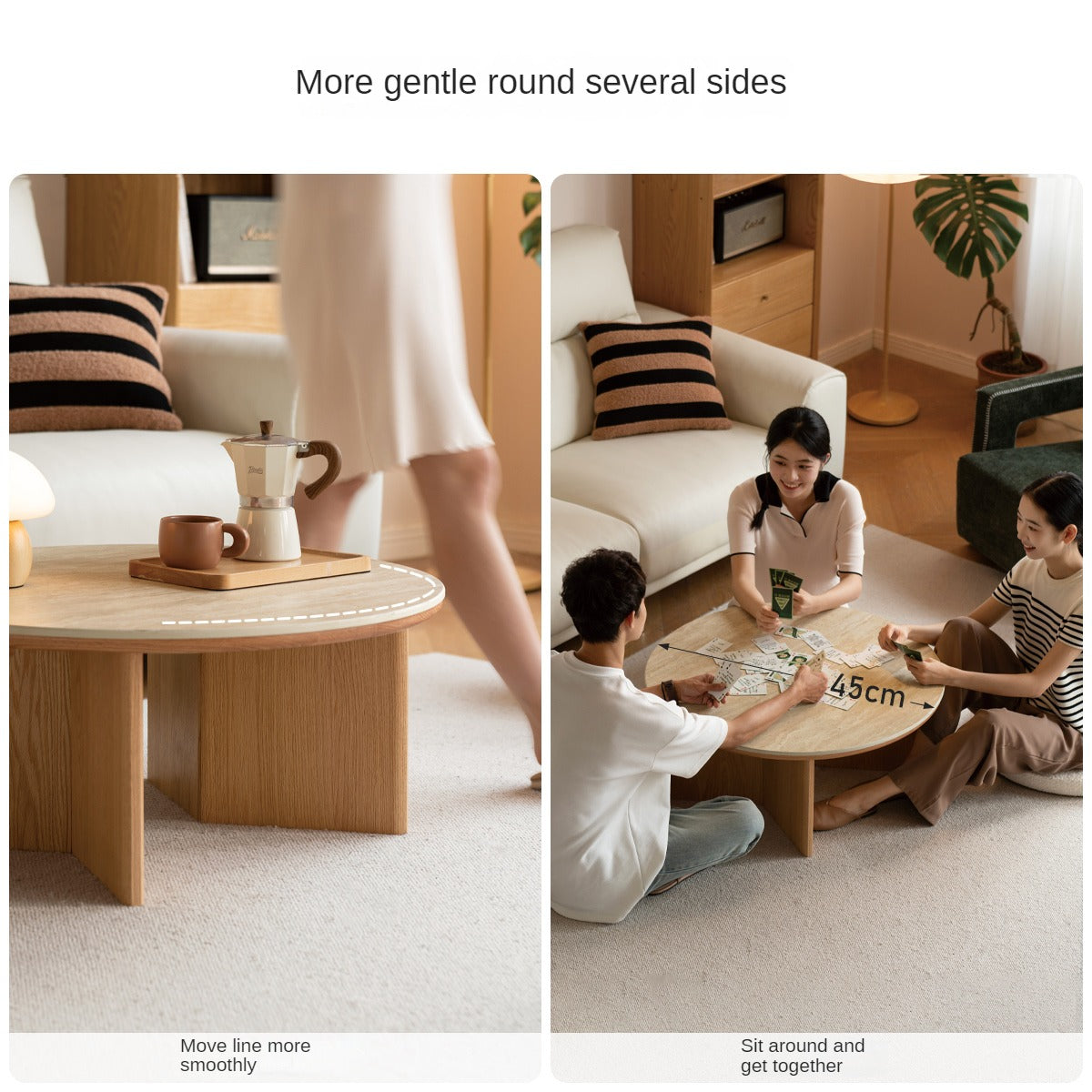 Oak Solid Wood Travertine Rock Plate Coffee Table