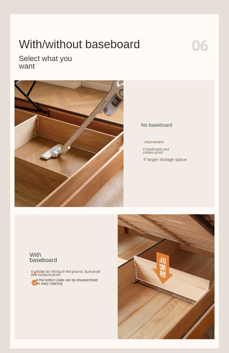 Cherry Solid Wood Box Bed Top Genuine Leather, Corduroy Suspended Bed