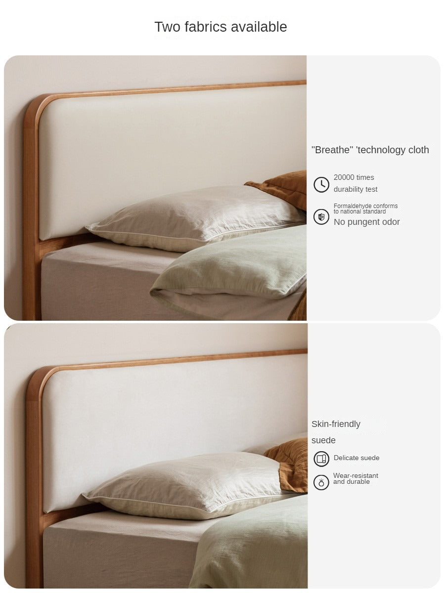 Cherry Solid Wood Technology Fabric Soft Modern Bed