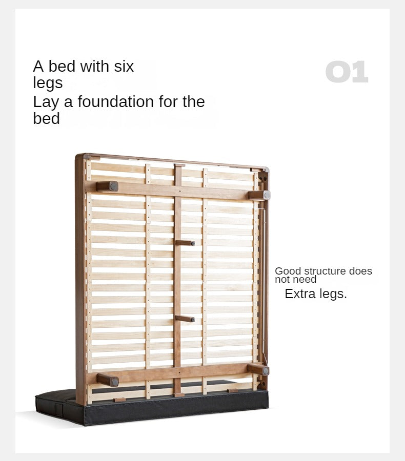 Teak, Black Walnut Solid Wood Genuine Leather Suspended Bed with Light