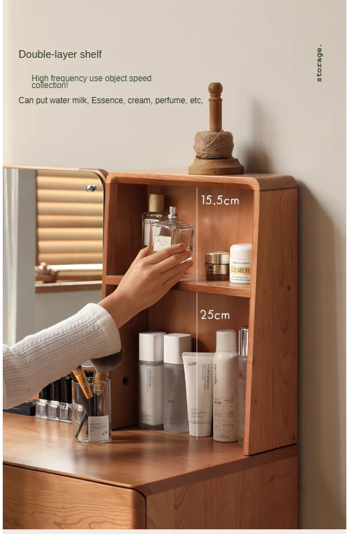 Cherry Solid Wood Vanity Table Nordic Makeup Mirror.