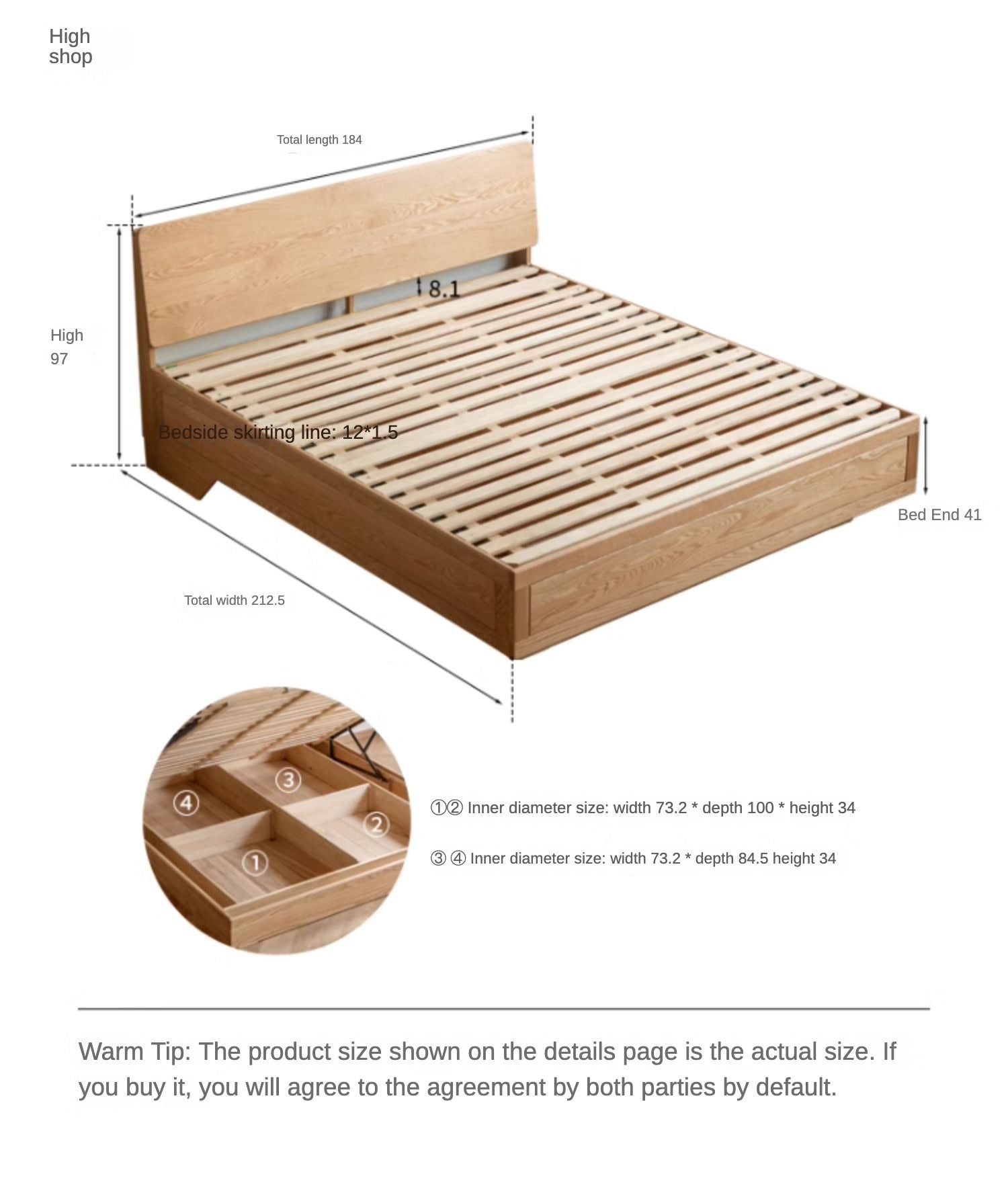 Oak,Black Walnut Solid Wood Suspended Luminous Box Bed