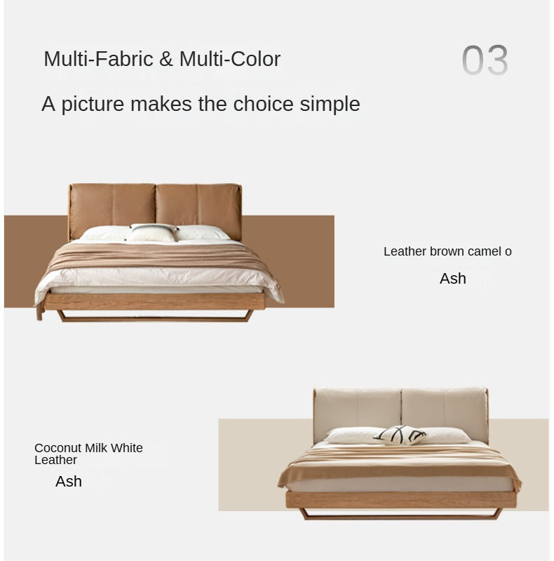 Oak, Ash Solid Wood Leather Soft Bed Italian Light Luxury.