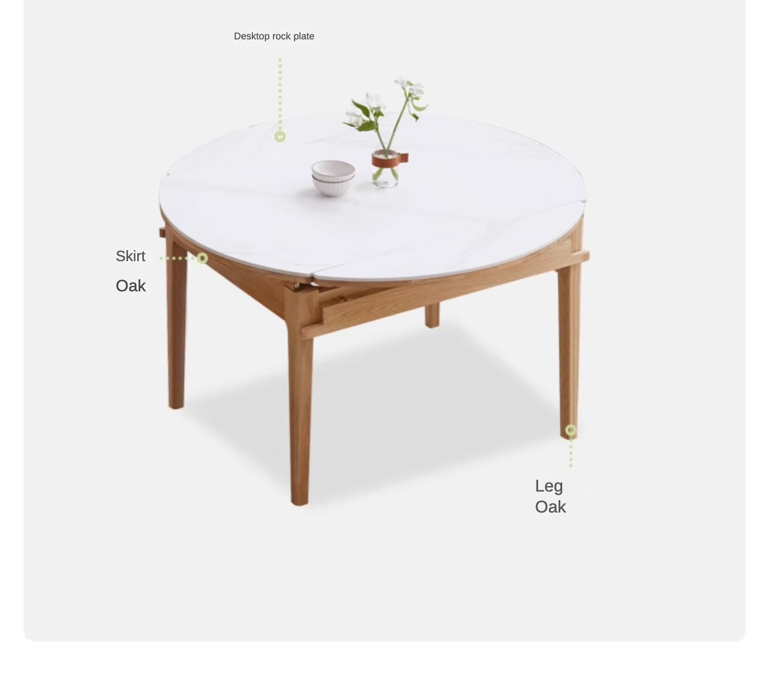 Oak Solid Wood Round Folding Dining Table With Rock Slab Surface