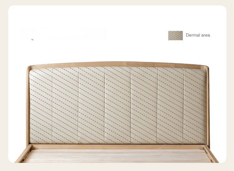 Ash Solid Wood Genuine Leather High Soft Back Bed