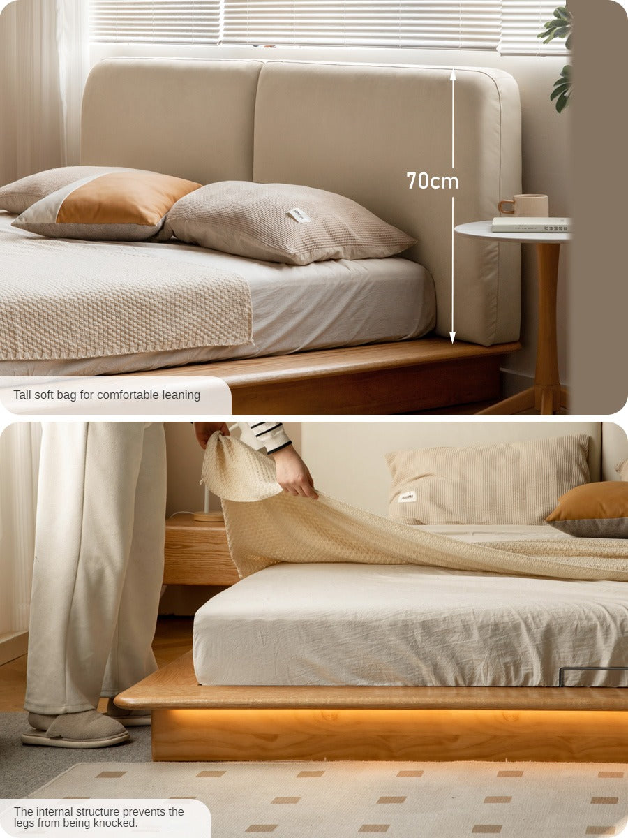 Oak solid wood Leather Technology Fabric Soft Bed floating platform bed