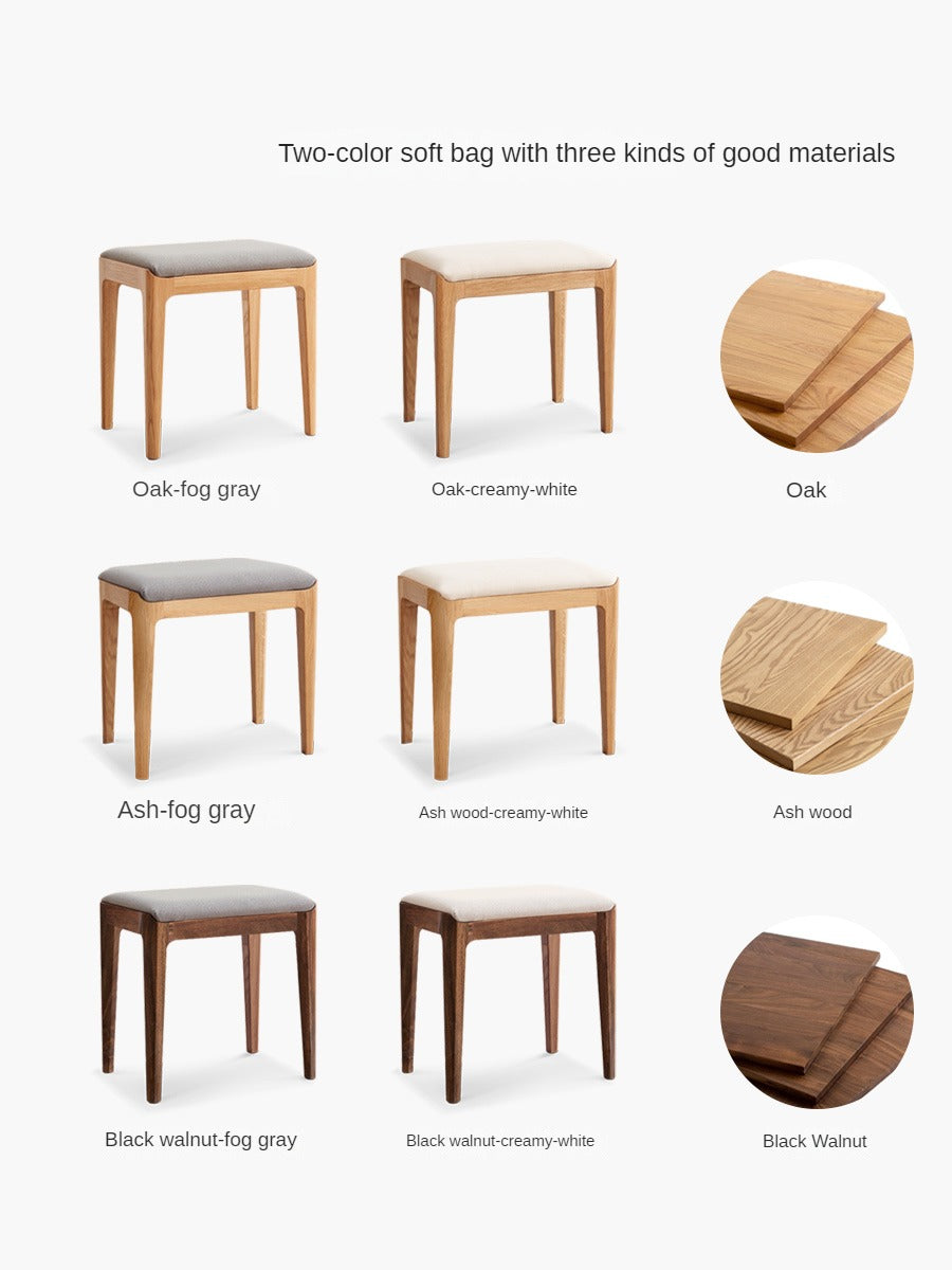 Ash, Oak, Black Walnut Solid Wood, Solid RubberWood Makeup Stool