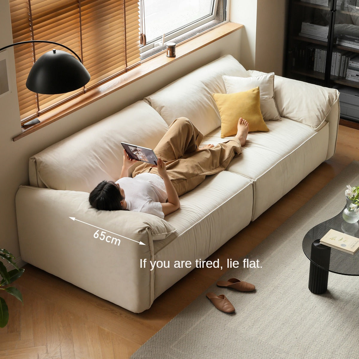 Fabric Straight Sofa Cream Style.