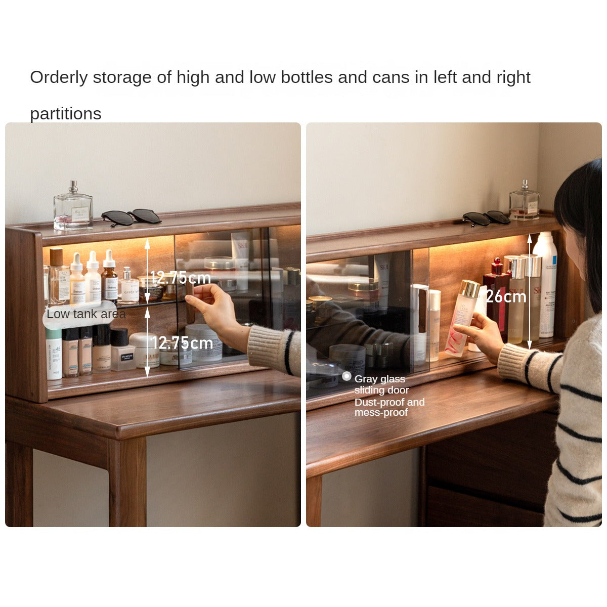 Black Walnut, Walnut Tree Solid Wood Retractable Vanity Table.