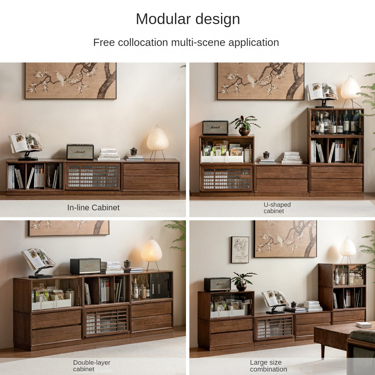 Black Walnut Solid Wood Free Combination Multifunctional Bookcase.