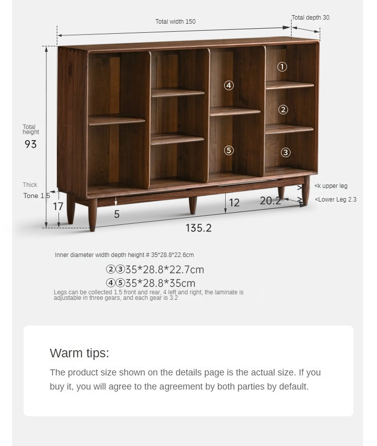 Black Walnut, Oak Solid Wood Bookcase Modern Storage Cabinet.