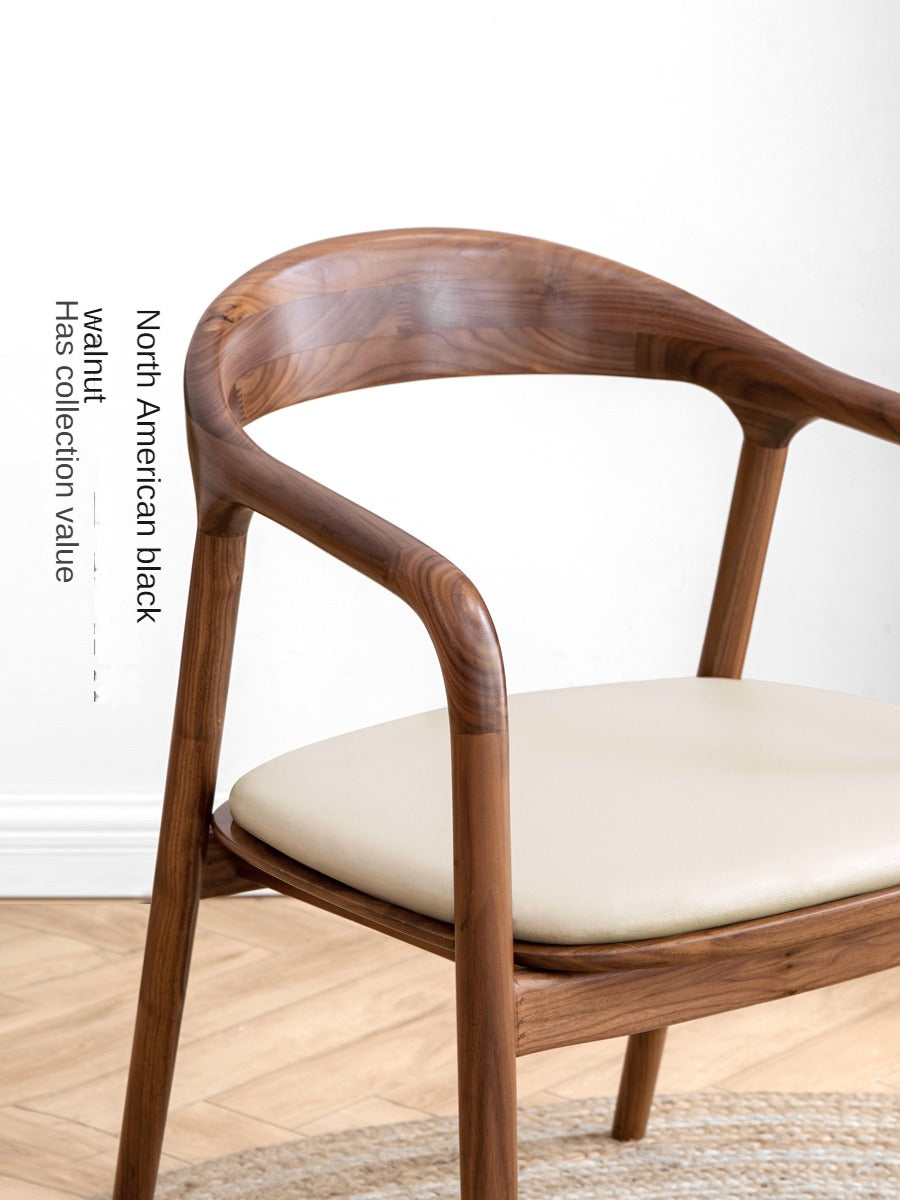Black Walnut, Ash Solid Wood First Layer Cowhide Horn Chair
