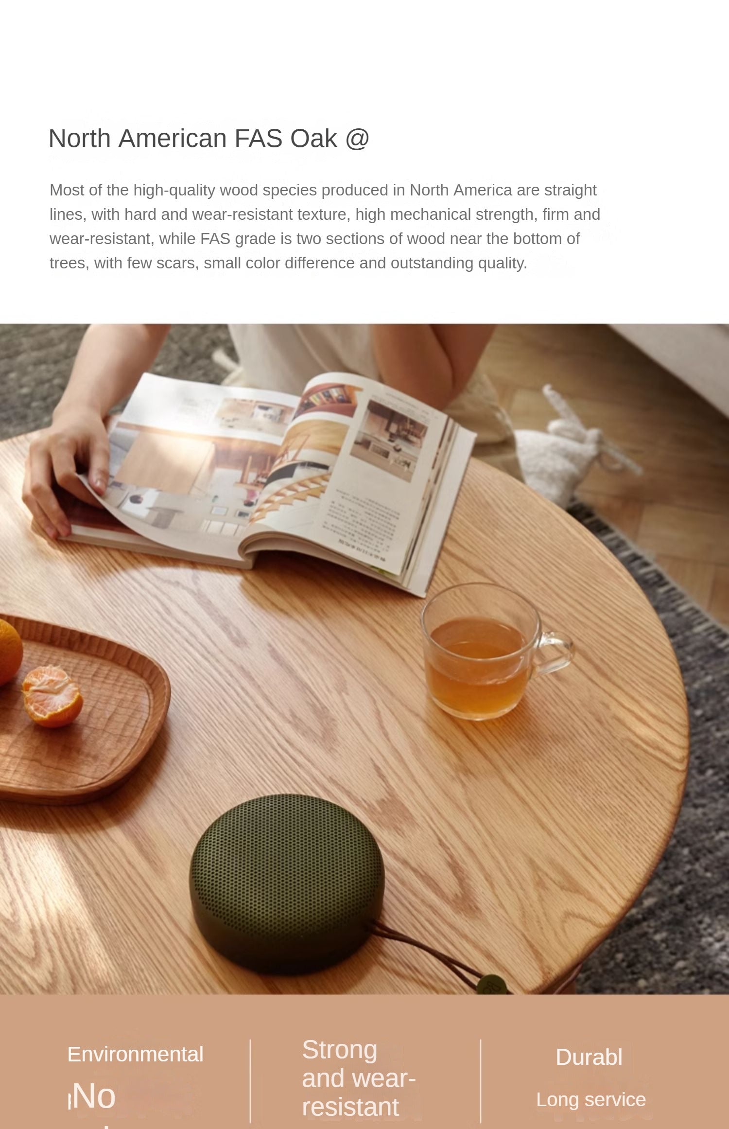 Oak, Beech Solid Wood Round Coffee Table