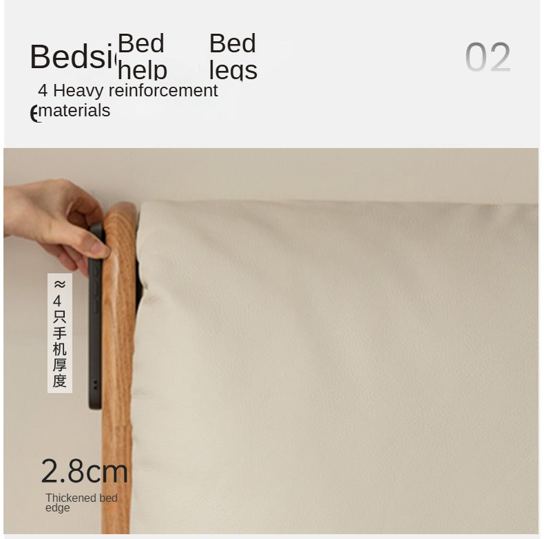 Oak, Ash Solid Wood Leather Soft Bed Italian Light Luxury.
