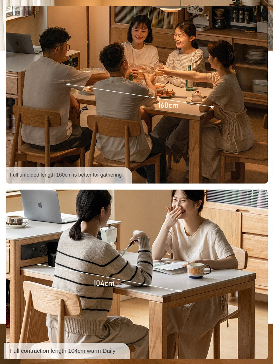 Oak Solid Wood Island + Table Integrated Retractable Rock Board