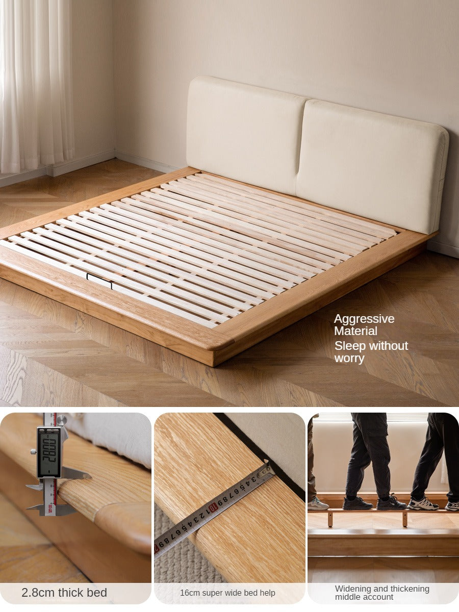 Oak solid wood Leather Technology Fabric Soft Bed floating platform bed