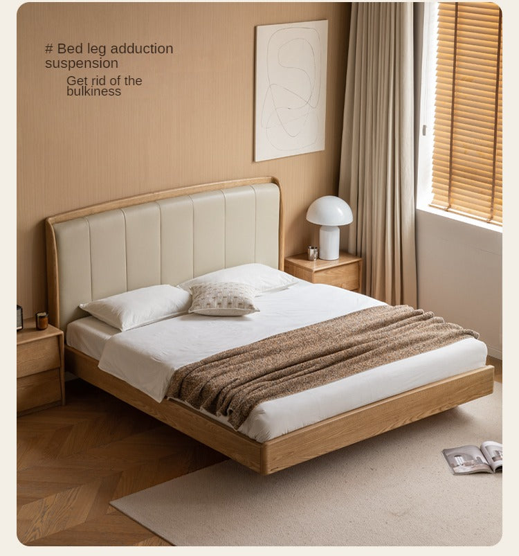 Ash Solid Wood Genuine Leather High Soft Back Bed