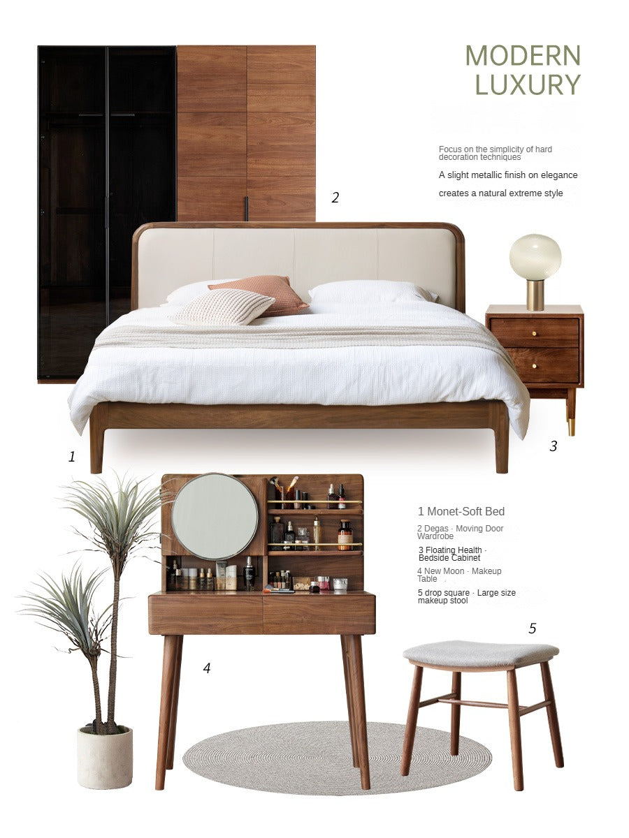 Black Walnut, Sandalwood Solid Wood Moon Makeup Mirror Vanity Table.