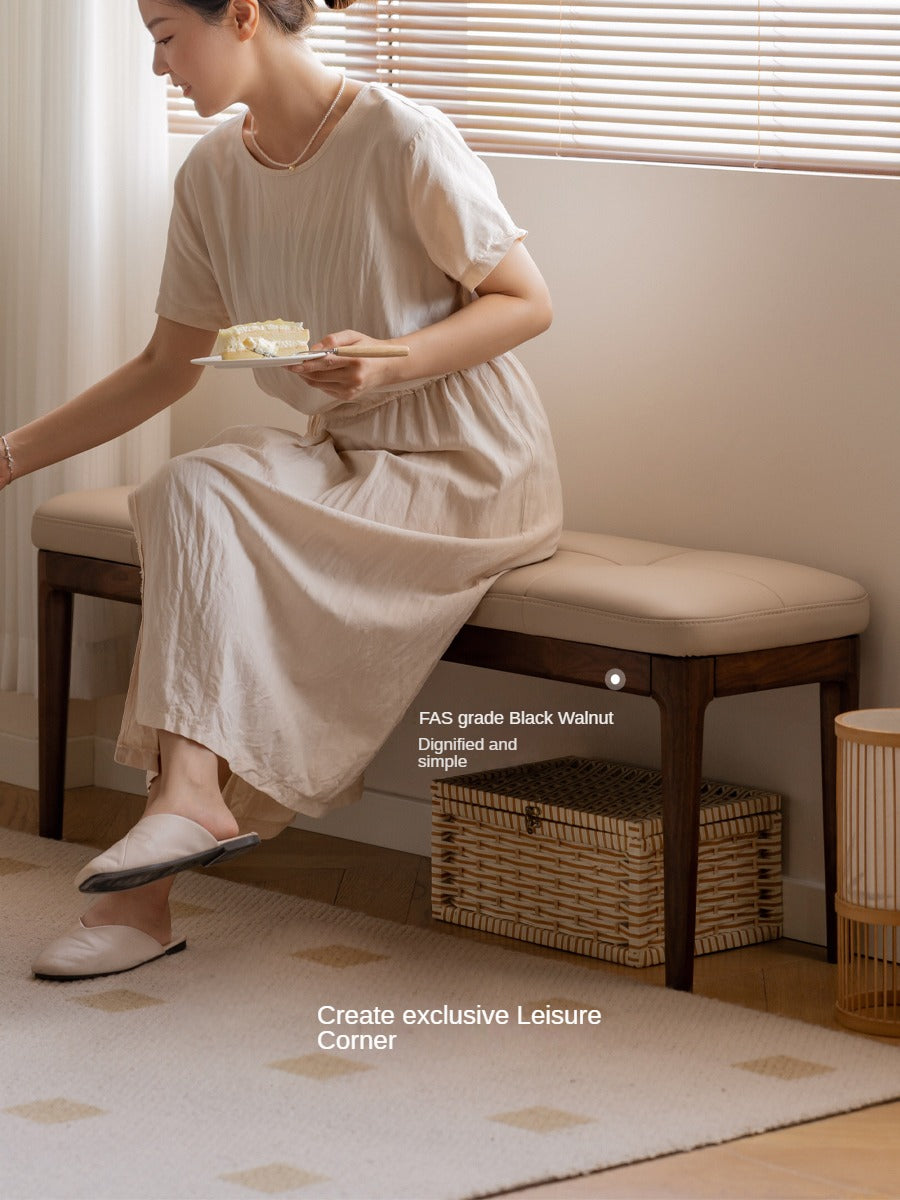 Black Walnut Solid Wood Long Bar Soft Bench