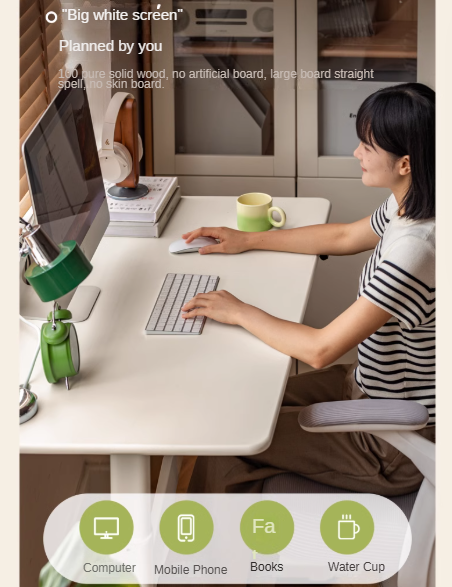 Solid Rubberwood White Cream Style Electric Lift Desk.