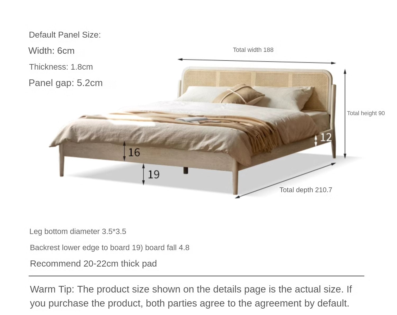 Oak Solid Wood Rattan bed