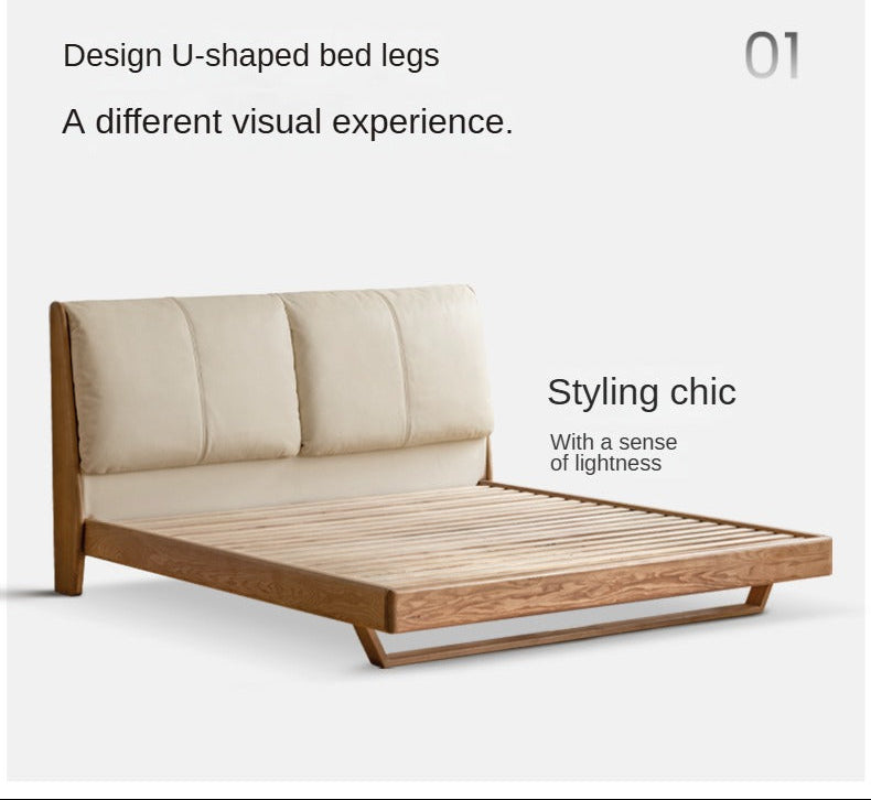 Oak, Ash Solid Wood Genuine Leather, ecological leather Suspended Bed Italian Light Luxury
