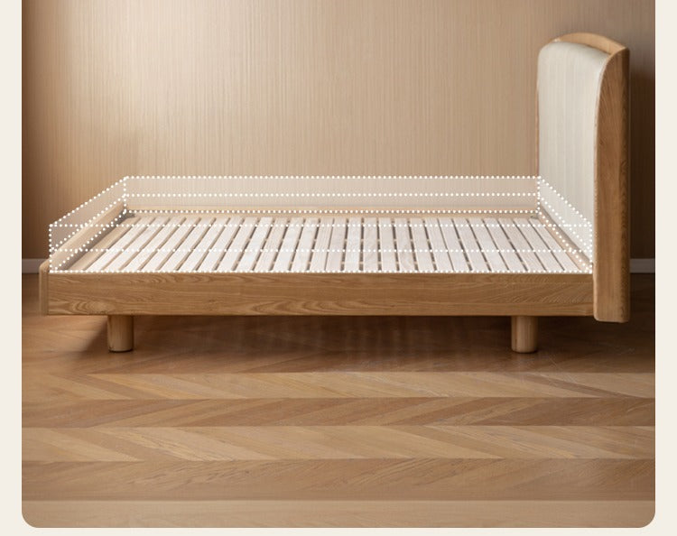 Ash Solid Wood Genuine Leather High Soft Back Bed