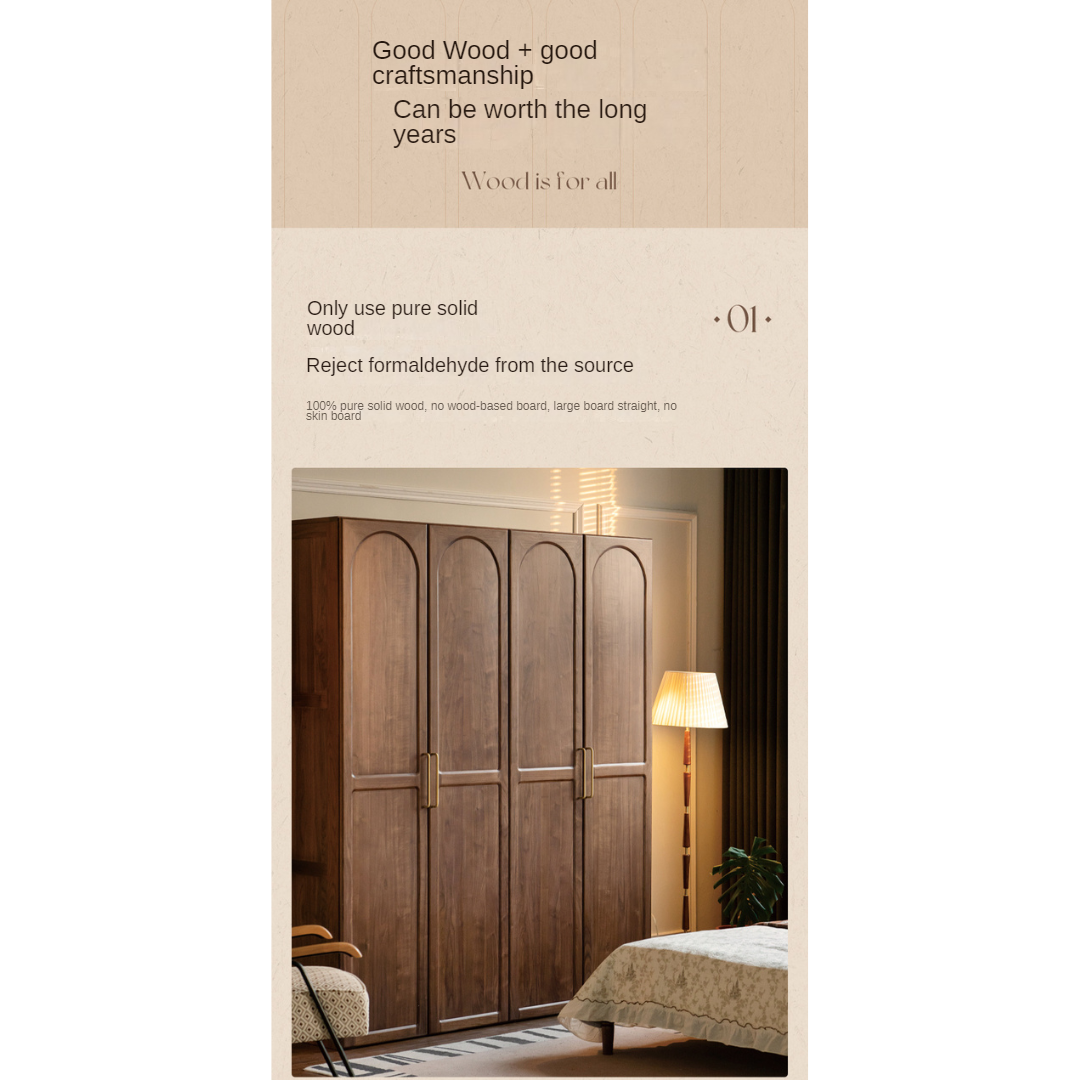 Black Walnut Solid Wood French Retro Wardrobe.