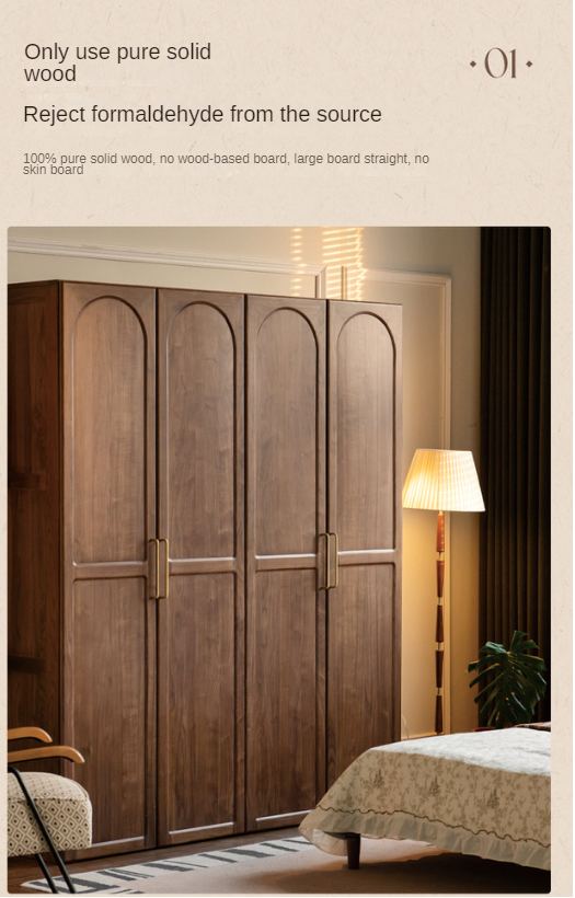 Black Walnut, Sandalwood Solid Wood French Wardrobe