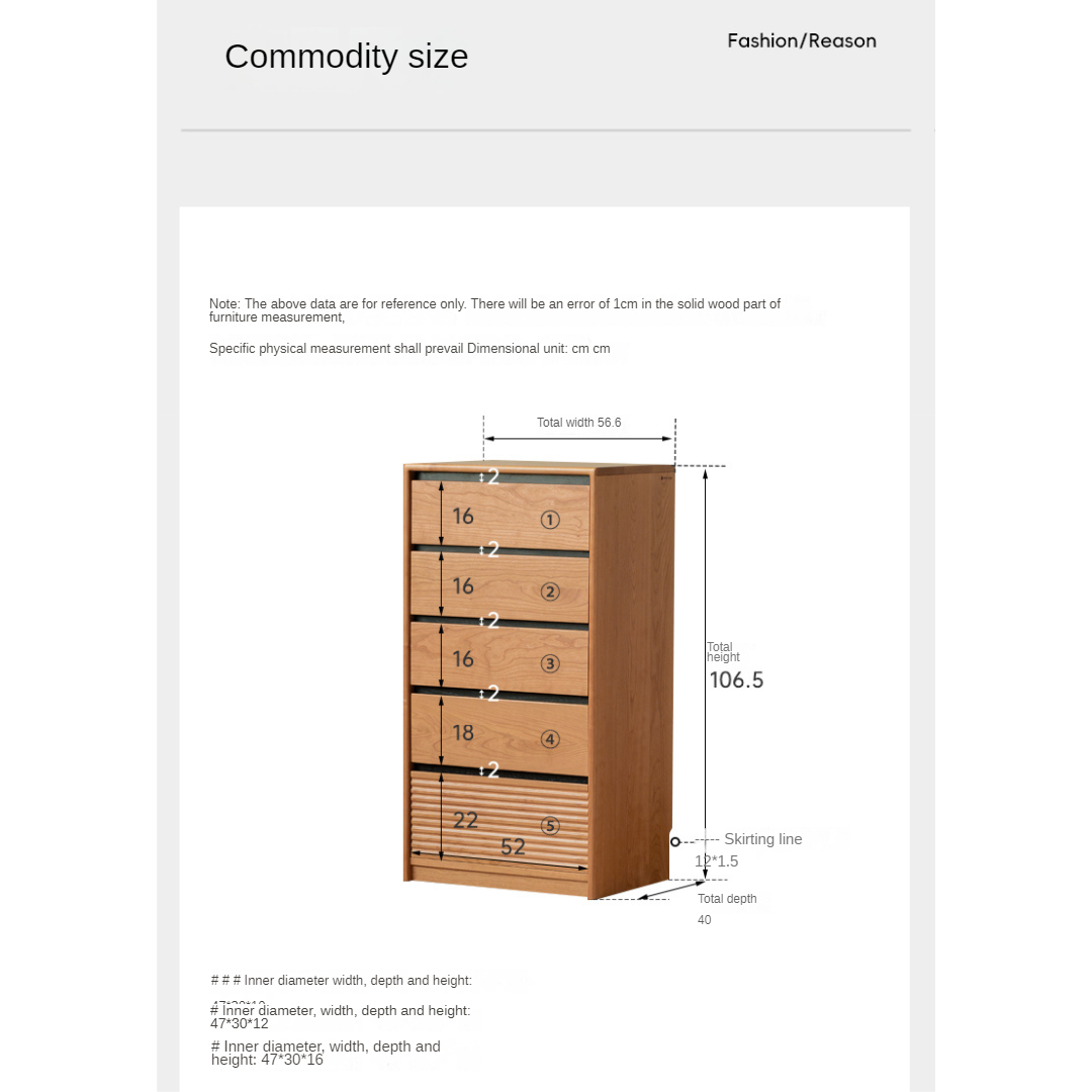 Cherry, Ash Solid Wood Medieval Style Drawer Cabinet.